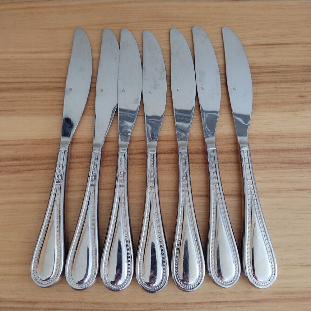 (7) Gourmet Settings Promise Nouveau Beaded  9.5" Dinner Knives 18/10 Stainless